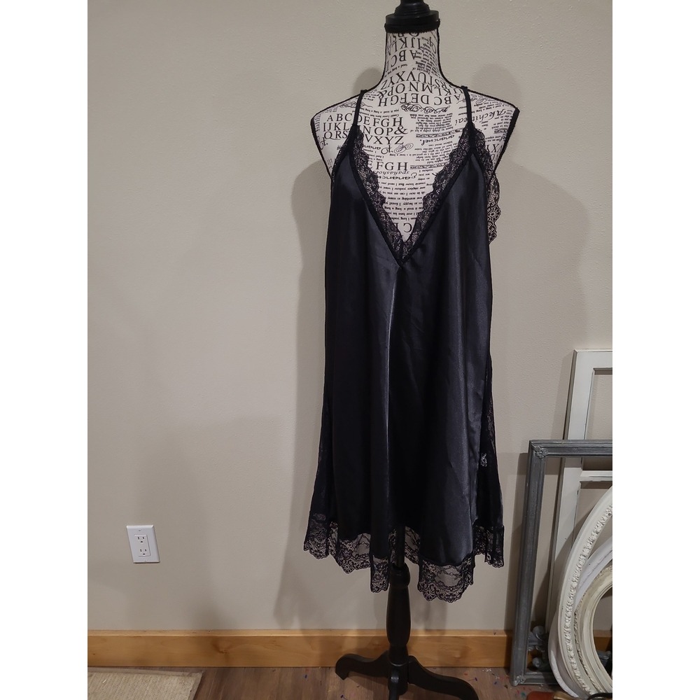 Advidlove Women SZ XXL Black Lace Trim Nightgown racer back lingerie intimate